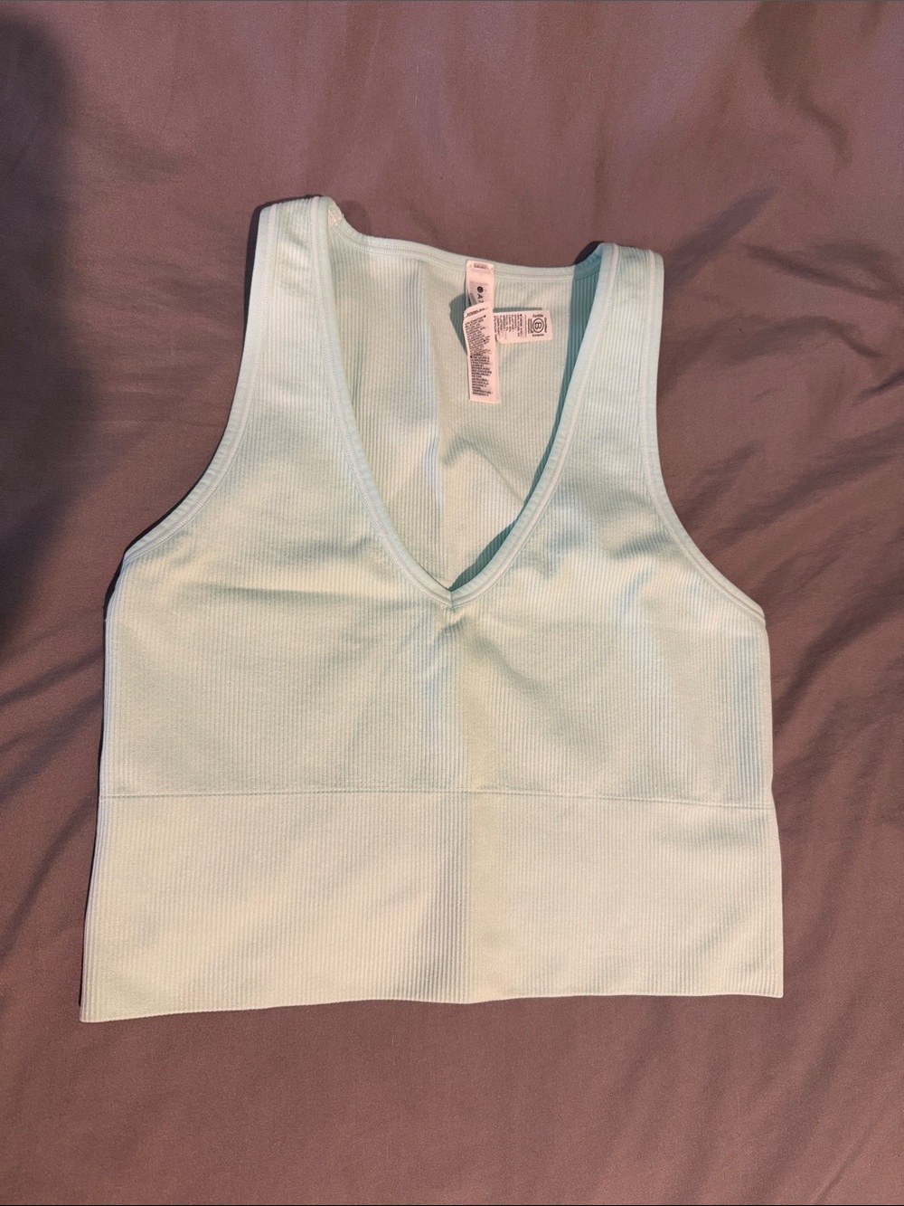 Athleta Light Blue Ribbed V-Neck Crop Tank Top